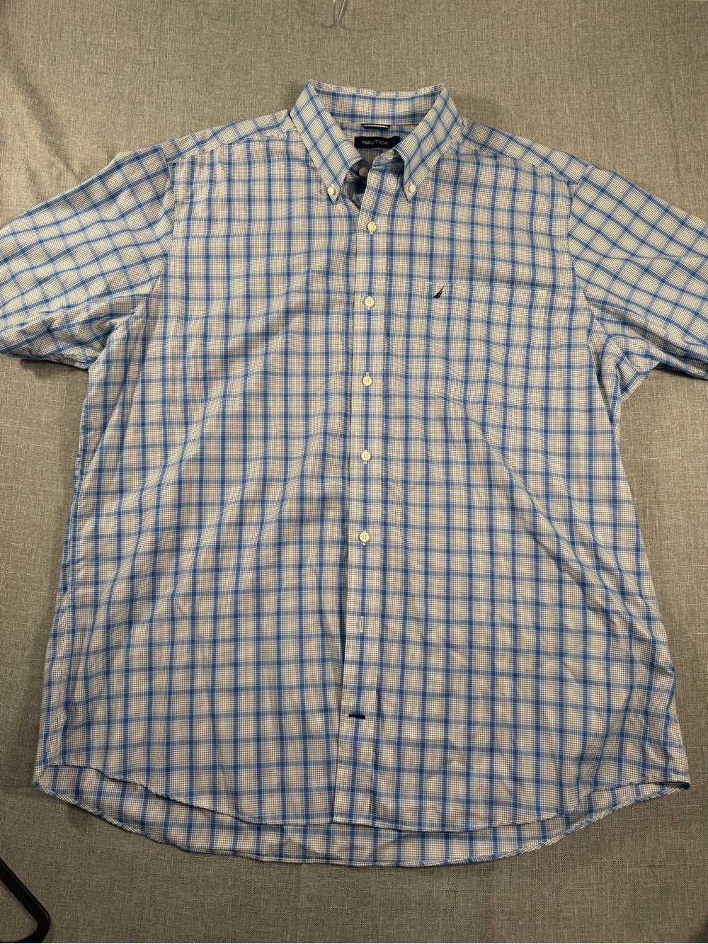 Nautica Light Blue & White Plaid Button-Down Shirt